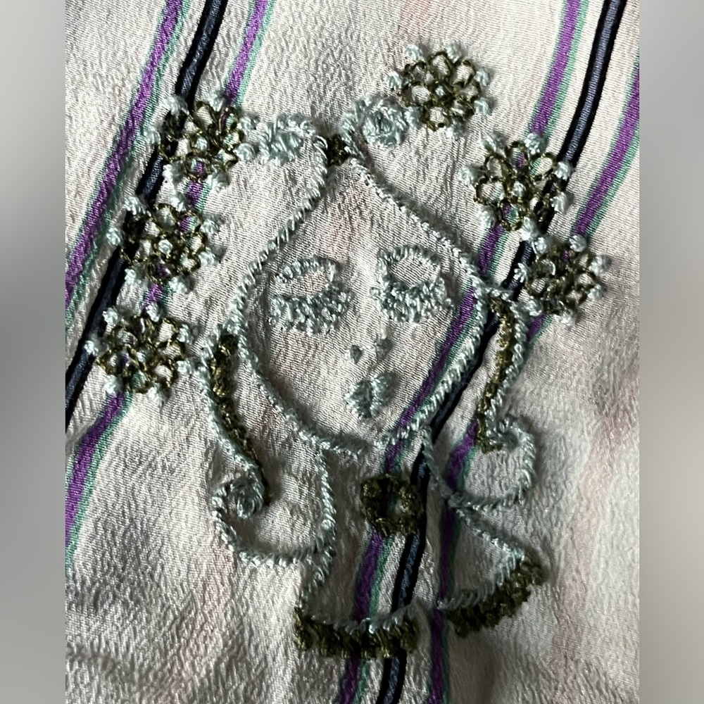 Johnny Was ARIANA BUTTON BACK striped silk shirt with zodiac embroidery size sm - Picture 7 of 16